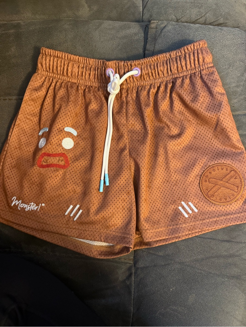 Kids Brown Mesh Athletic Shorts with Drawstring